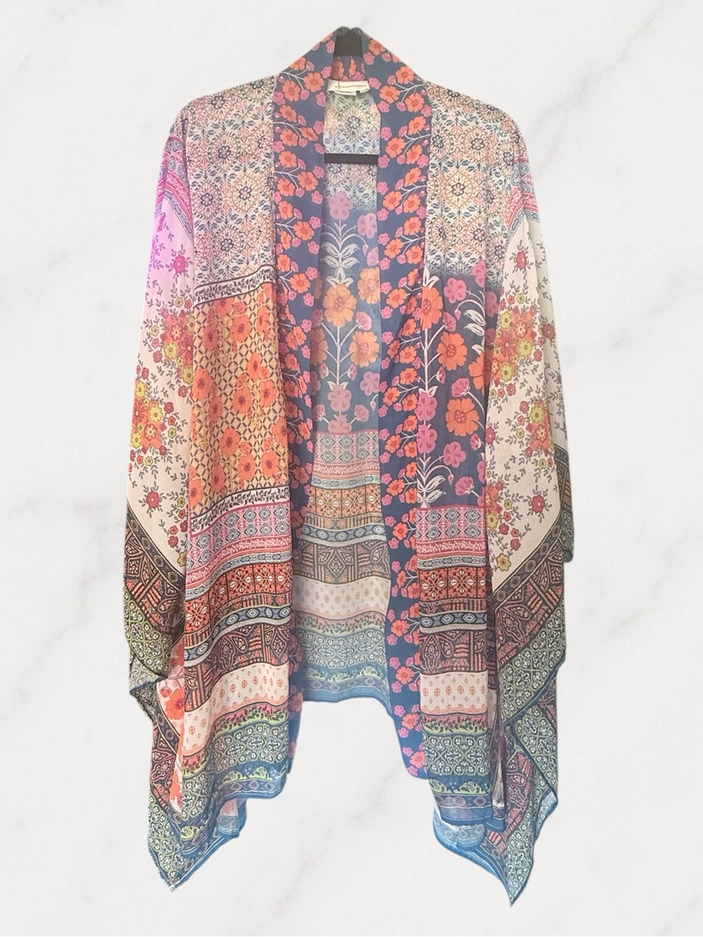 Anthropologie Frida Burnout Floral Patchwork Boho Open Front Kimono Cardigan